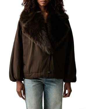 Twinset Jassen ,Bruin ,Katoen Gabardine Jas Met Imitatiebont Kraag - Zwart