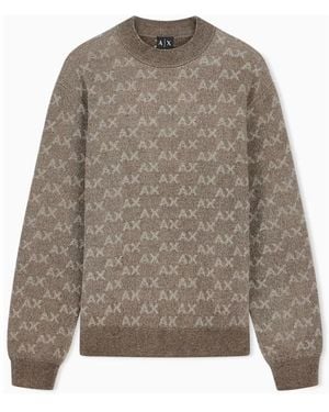 ARMANI EXCHANGE Pullover Mit Rundhalsausschnitt, Allover-Logo Und Rippbündchen - Grau