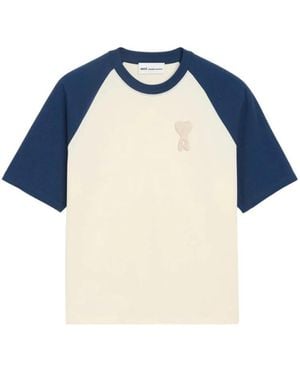 Ami Paris Zwei-Farben T-Shirt Aus Dickem Baumwoll-Jersey - Blau