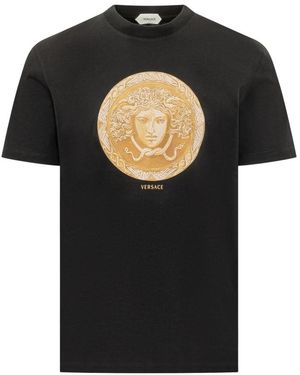 Versace Tops ,Zwart ,Katoen T-Shirt Medusa Print