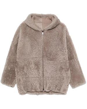 Simonetta Ravizza Shearling Hooded Jacket - Bruin