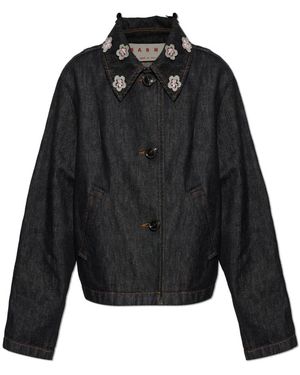 Marni Denim Jas Met Bloemapplicaties - Zwart
