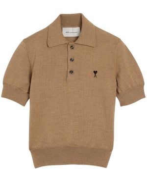 Ami Paris Tops ,Wol Quota Poloshirt Trui - Naturel