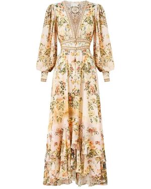 CAMILLA Long Button Front Silk Dress - Metallic