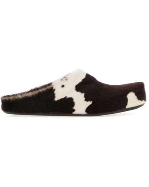 Marni Schoenen ,Veelkleurig ,Leer Printed Calf Hair Fussbett Slippers - Zwart