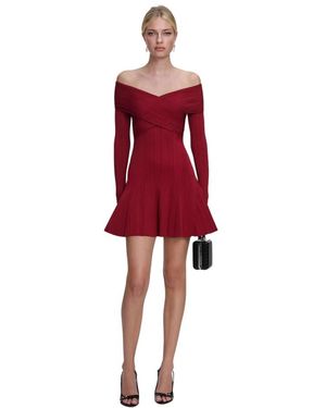Self-Portrait Geripptes Strick-Minikleid - Rot