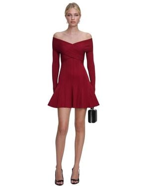 Self-Portrait Kleedjes ,Rood ,Polyester Ribbed Knit Mini Jurk