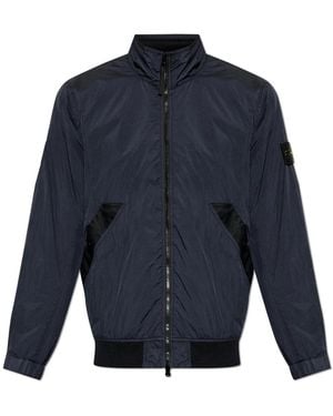 Stone Island Jassen ,Blauw ,Satijn Jas Met Logopatch