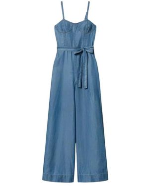 Twinset Denim Jumpsuit Mit Gürtel - Blau