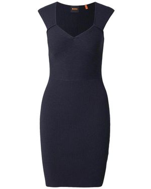 BOSS Kleedjes ,Blauw ,Polyester Foberts Ribbed Knit Dress