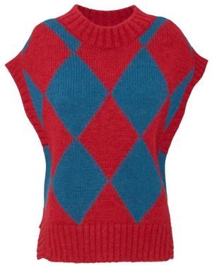 La DoubleJ Argyle Woll-Gilet - Rot
