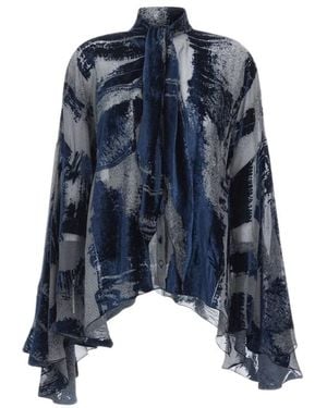 Roberto Cavalli Abstracte Blouse Met Strikhals - Blauw