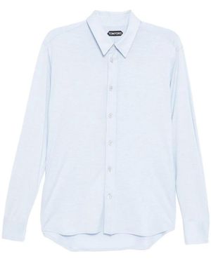 Tom Ford Overhemden ,Blauw ,Lichtgewicht Alledaags Overhemd Met Parelmoeren Knopen