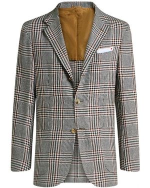Kiton Cashmere And Linen Tailored Checked Jacket - Grau