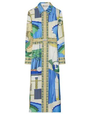 Tory Burch Kleedjes ,Veelkleurig ,Geprinte Zijden Blousejurk - Blauw