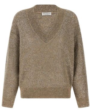 Brunello Cucinelli Truien & Vesten ,Polyester Schitterende Textuur Trui - Grijs