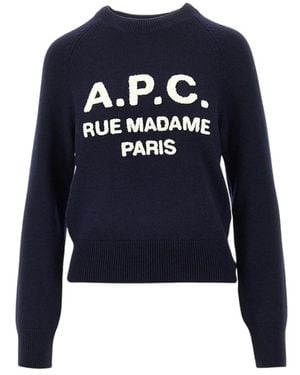A.P.C. Truien & Vesten ,Blauw ,Wol Wollen Trui Met Logo