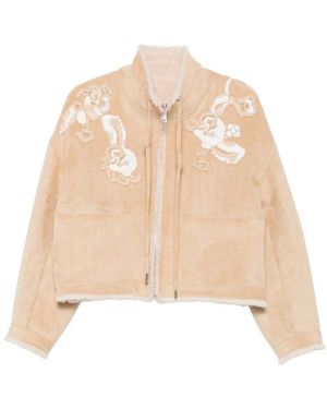 Ermanno Scervino Floral-Embroidered Shearling Jacket - Naturel