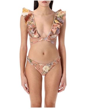 Zimmermann Tropical Wrap Ruffle Bikini - Roze