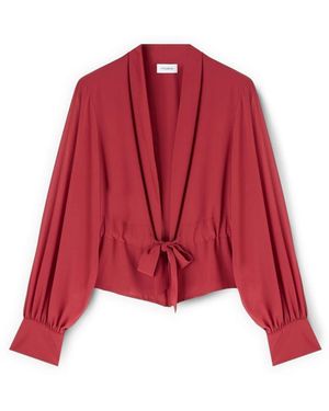 mötivi Overhemden ,Rood ,Polyester Georgette Blouse Met Sjaalkraag