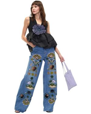 Cynthia Rowley Embroidered Wide-Leg Jean - Blauw