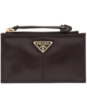 Prada Accessoires ,Bruin ,Leer Portacarte - Zwart