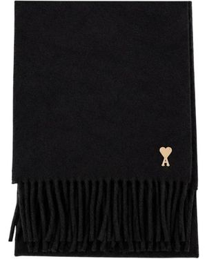 Ami Paris Accessoires ,Zwart ,Wol Ami De Coeur Patch Sjaal