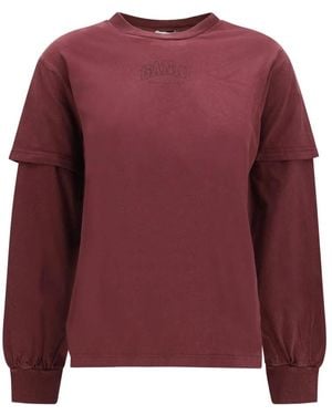 Ganni Tops ,Rood ,Katoen Future Heavy Jersey Long-Sleeve T-Shirt - Paars
