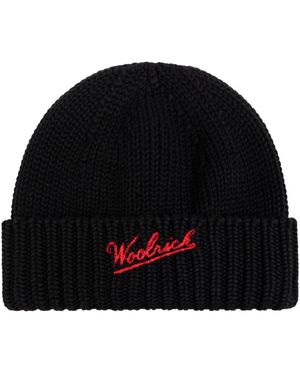 Woolrich Cappello di lana con logo - Nero