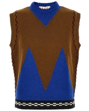 Marni Truien & Vesten ,Veelkleurig ,Wol Mouwloze Vest - Blauw