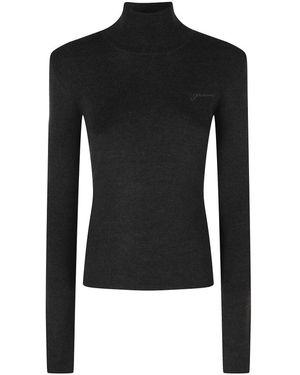 Ganni Truien & Vesten ,Zwart ,Wol Mini Ribbed Merino Mock Neck