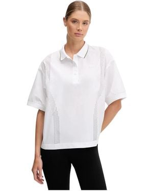 Lacoste Tops ,Wit ,Leer Technische Poloshirt Met Lasergesneden Perforaties