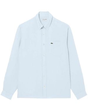 Lacoste Overhemden ,Blauw ,Linnen Regular Fit Linnen Shirt