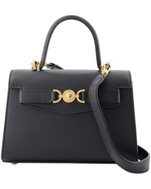 Versace Zwarte Leren Handtas Met Bovenhandvat