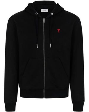 Ami Paris Ami De Coeur Hoodie Met Rits - Zwart