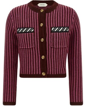Versace Truien & Vesten ,Roze ,Wol Tweekleurige Gehaakte Vest - Rood