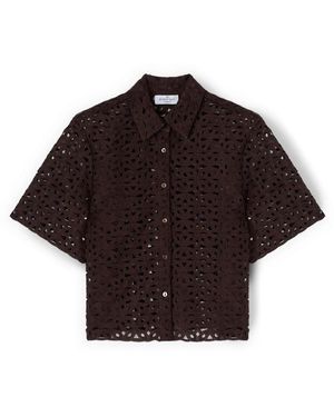 mötivi Overhemden ,Bruin ,Polyester Boxy Macramé Kanten Shirt - Zwart