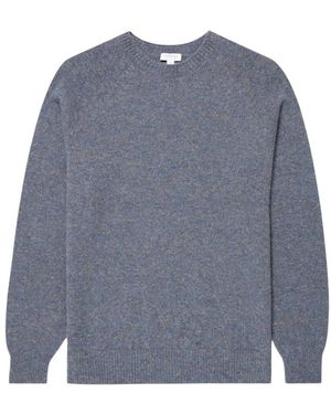 Sunspel Lamswol Ronde Hals - Blauw