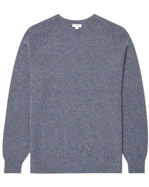 Sunspel Lamswol Ronde Hals - Blauw