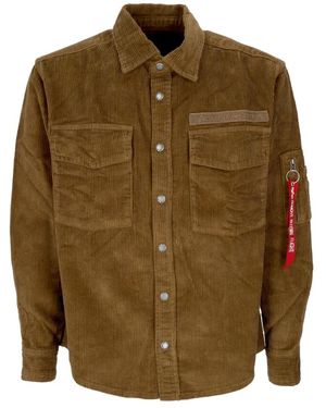 Alpha Industries Cord Overshirt Sand Overhemd Met Lange Mouwen - Groen