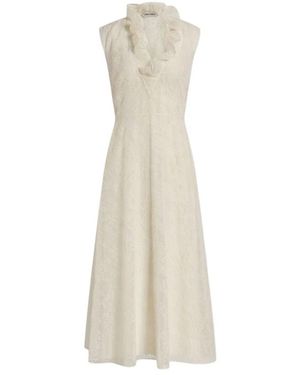 Alberta Ferretti Kleedjes ,Tule Micro-Floral Tulle Jurk - Naturel