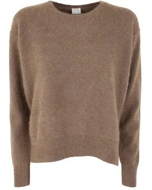 C.T.Plage Camel crew neck sweater with side slits - Braun