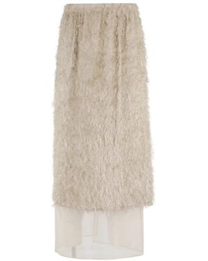 Alysi Fringe Midi Rok - Naturel