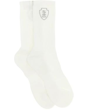 Brunello Cucinelli Techno Baumwoll Rippstrick Socken - Weiß