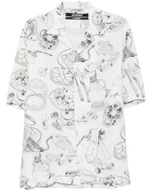 Jacquemus Overhemden ,Veelkleurig ,Linnen Shirt Met Illustratieve Print En Korte Mouwen - Wit