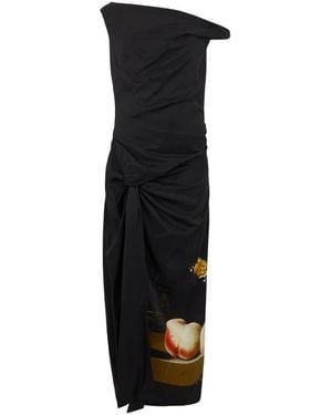 Dries Van Noten Kleedjes ,Zwart ,Lange Gedrapeerde Jurk