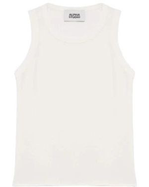Alpha Studio Ribgebreide Top - Wit