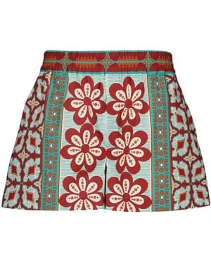 La DoubleJ Pagoda Placée Katoenen Poplin Shorts - Rood