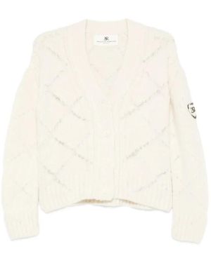 Ermanno Scervino Truien & Vesten ,Wit ,Wol Alpaca- En Merinowolmix Cardigan Met Ruitpatroon En Microkristallen Logo