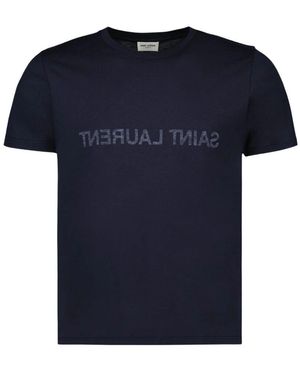 Saint Laurent Umgekehrtes Logo T-Shirt Marineblau
